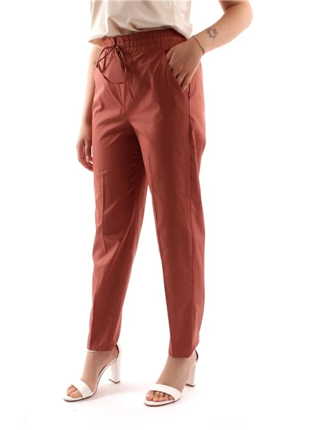 PANTALONI CHINO CON VITA ELASTICIZZATA DONNA MARRONE