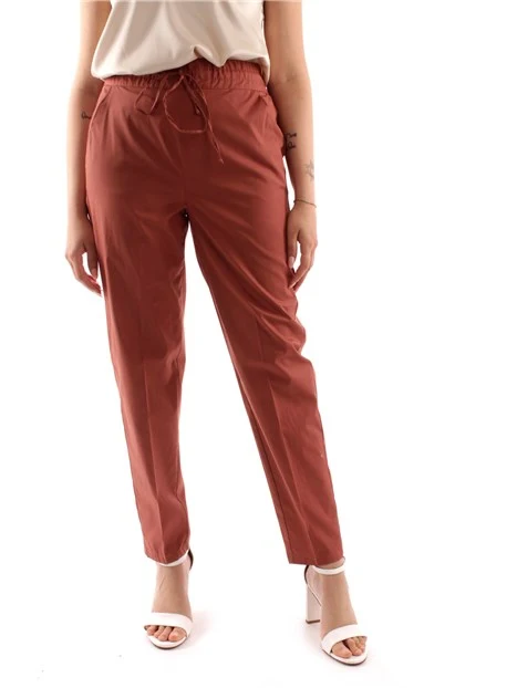 PANTALONI CHINO CON VITA ELASTICIZZATA DONNA MARRONE