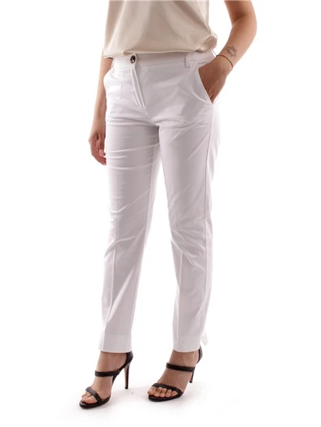 PANTALONI A SIGARETTA MISTO COTONE DONNA BIANCO