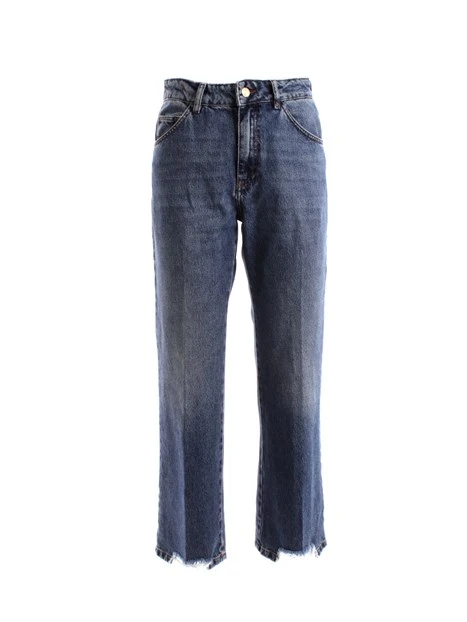 JEANS BOYFRIEND IN PURO COTONE SFRANGIATI DONNA BLU