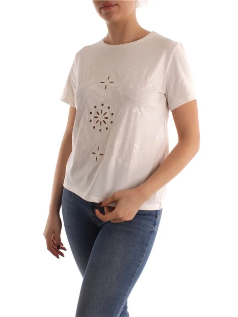 T-SHIRT MANICA CORTA RICAMATA IN COTONE DONNA BIANCO