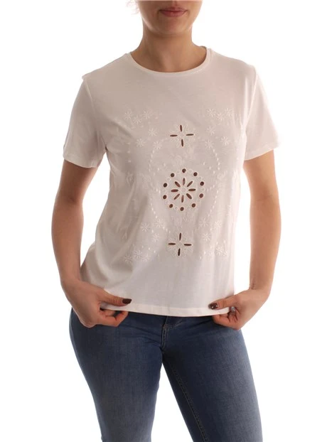 T-SHIRT MANICA CORTA RICAMATA IN COTONE DONNA BIANCO