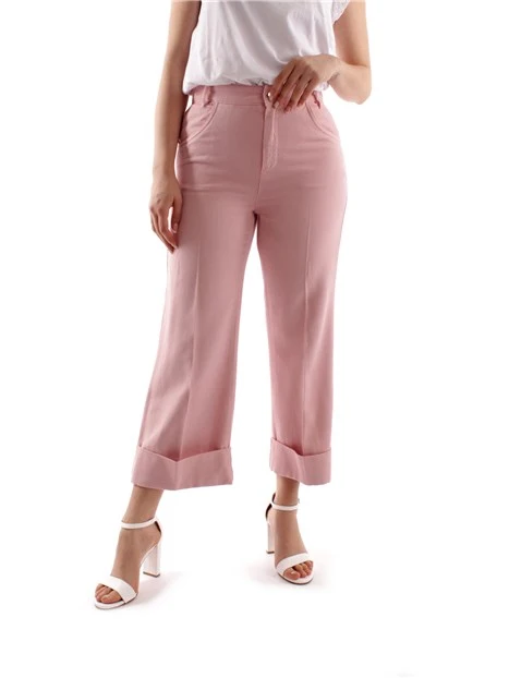 PANTALONI CROPPED CON RISVOLTO DONNA ROSA