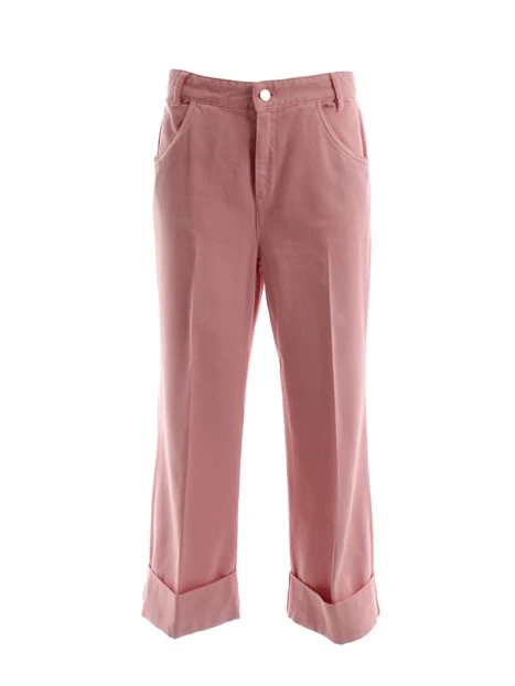 PANTALONI CROPPED CON RISVOLTO DONNA ROSA