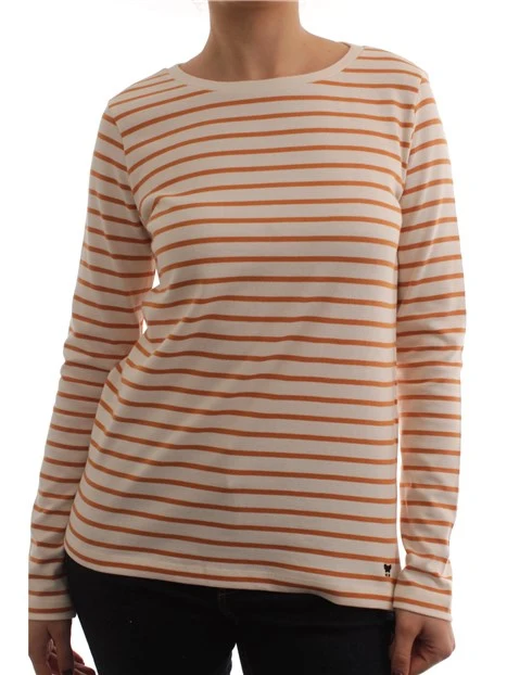 T-SHIRT MANICA LUNGA A RIGHE IN COTONE DONNA BEIGE