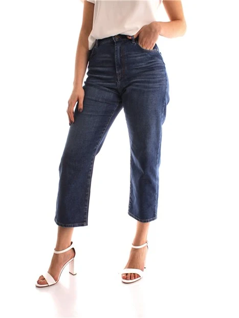 JEANS CROPPED IN DENIM CON VITA ALTA DONNA BLU