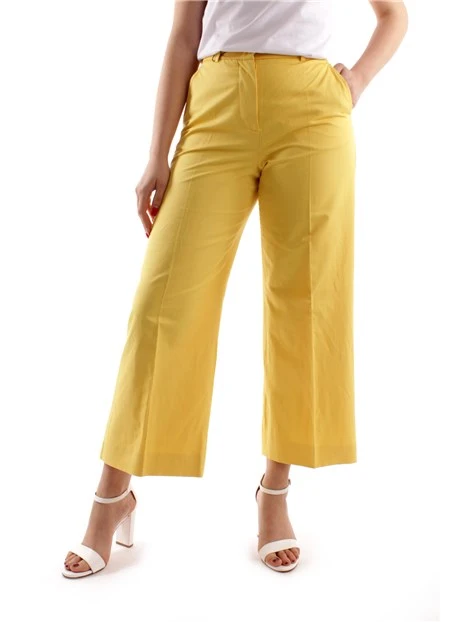 PANTALONI PALAZZO IN MISTO COTONE E LINO DONNA GIALLO