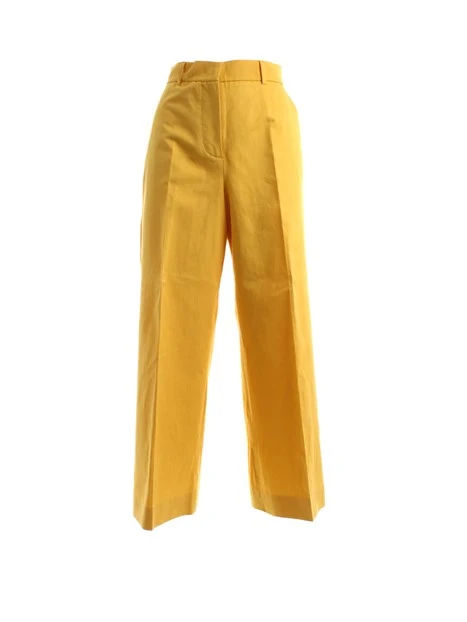 PANTALONI PALAZZO IN MISTO COTONE E LINO DONNA GIALLO