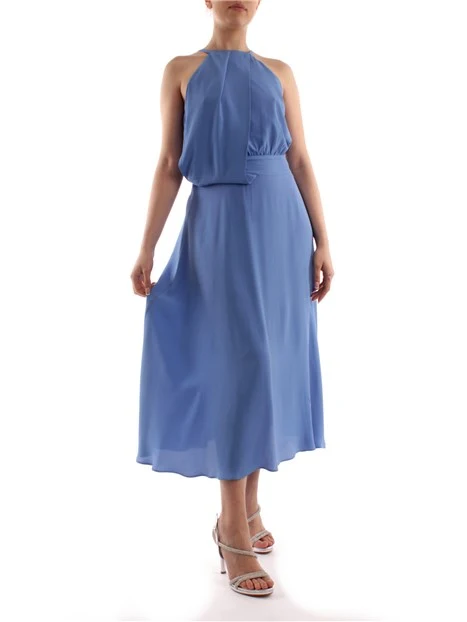 VESTITO LUNGO IN CREPE MISTO SETA DONNA BLU