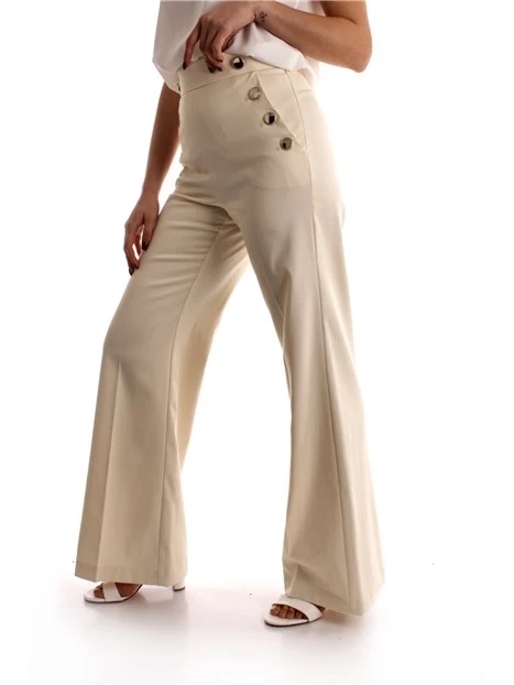 PANTALONI PALAZZO IN MISTO COTONE CON BOTTONI LATERALI DONNA BIANCO