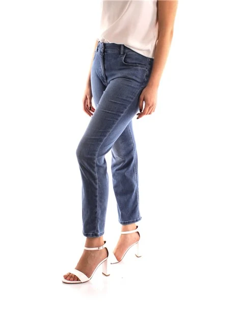 JEANS CROPPED CON FONDO SVASATO DONNA BLU