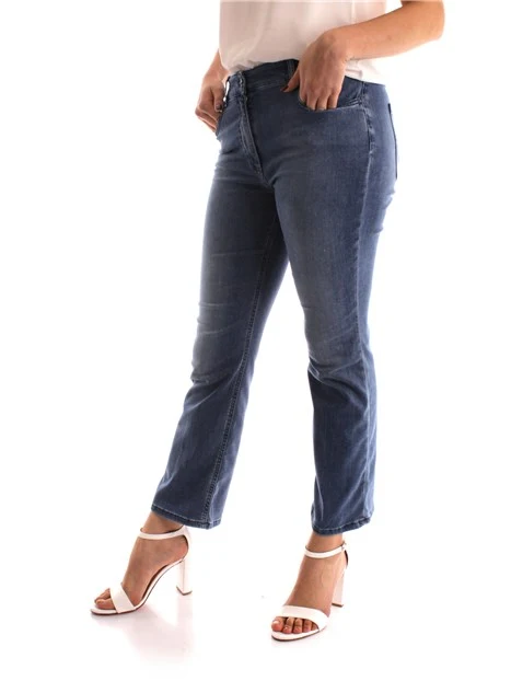 JEANS CROPPED CON FONDO SVASATO DONNA BLU