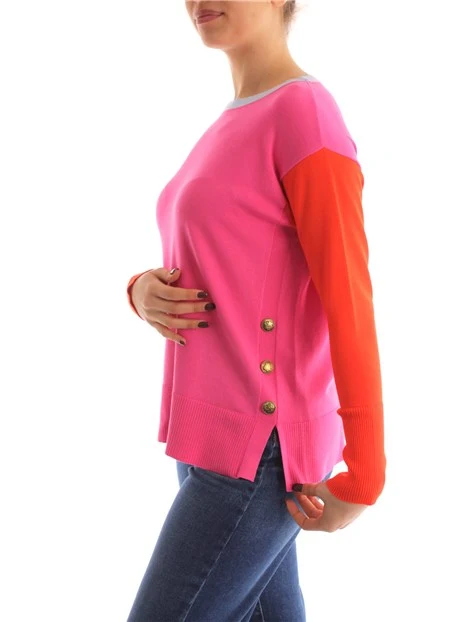 MAGLIA GIROCOLLO CON MANICHE A CONTRASTO ARANCIO DONNA ROSA