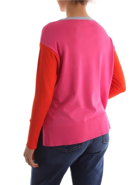 MAGLIA GIROCOLLO CON MANICHE A CONTRASTO ARANCIO DONNA ROSA