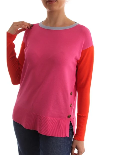 MAGLIA GIROCOLLO CON MANICHE A CONTRASTO ARANCIO DONNA ROSA