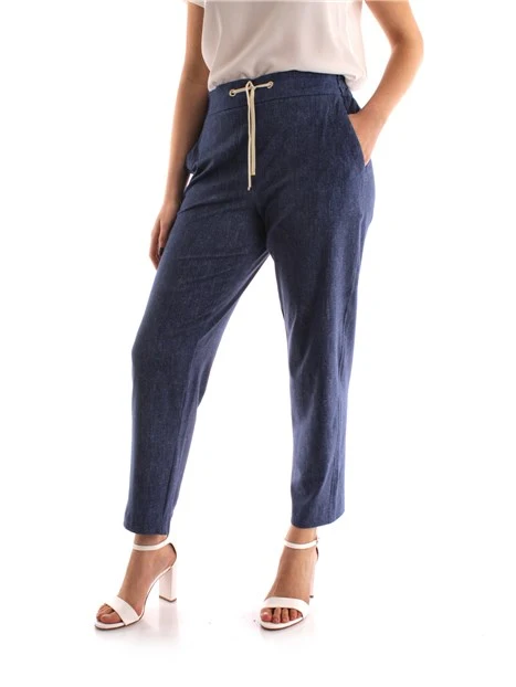 PANTALONI A SIGARETTA IN MAGLIA MISTO COTONE DONNA BLU