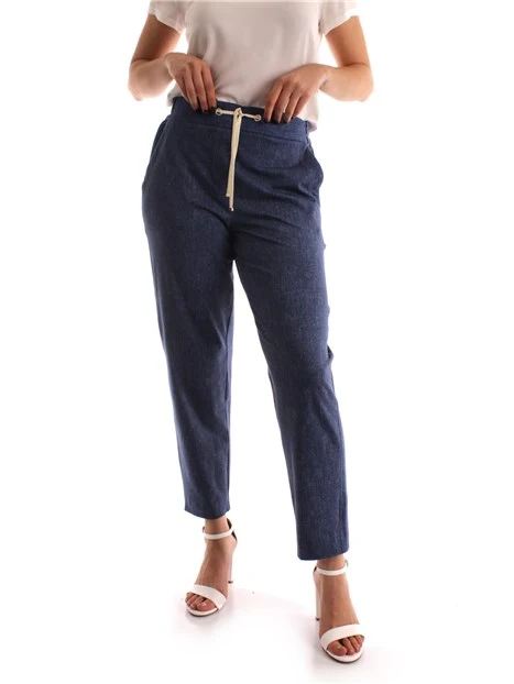 PANTALONI A SIGARETTA IN MAGLIA MISTO COTONE DONNA BLU