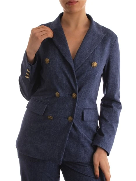 GIACCA BLAZER DOPPIOPETTO EFFETTO DENIM DONNA BLU