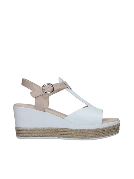 SANDALI CON ZEPPA IN PELLE BICOLORE DONNA BIANCO