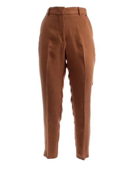 PANTALONI A SIGARETTA IN MISTO LINO DONNA MARRONE