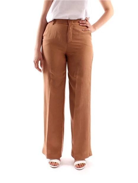 PANTALONI PALAZZO MISTO LINO  DONNA MARRONE