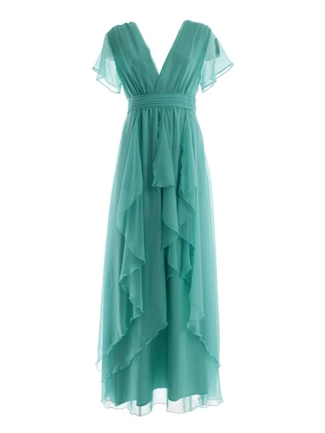 ABITO LUNGO IN CHIFFON DONNA VERDE ACQUA