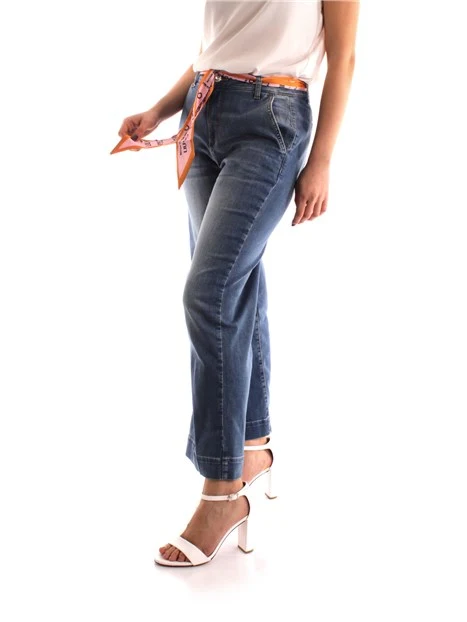 JEANS CROPPED A ZAMPA CON FOULARD DONNA BLU