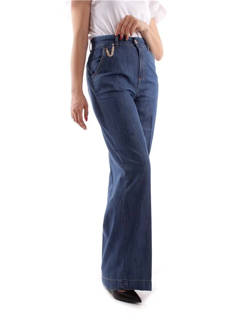 JEANS PALAZZO IN PURO COTONE CON CATENA LATERALE DONNA BLU