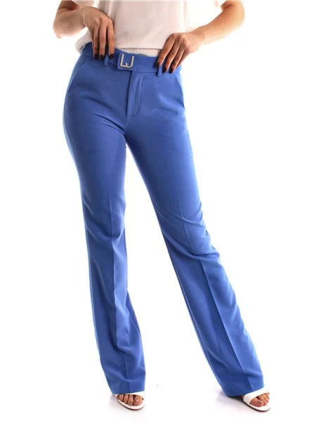 PANTALONI PALAZZO IN TESSUTO STRETCH CON CINTURA DONNA BLU