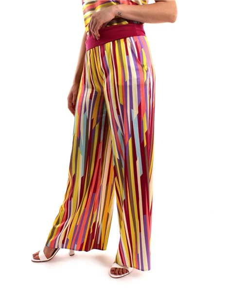 PANTALONI PALAZZO A RIGHE VERTICALI MULTICOLORE DONNA FUCSIA