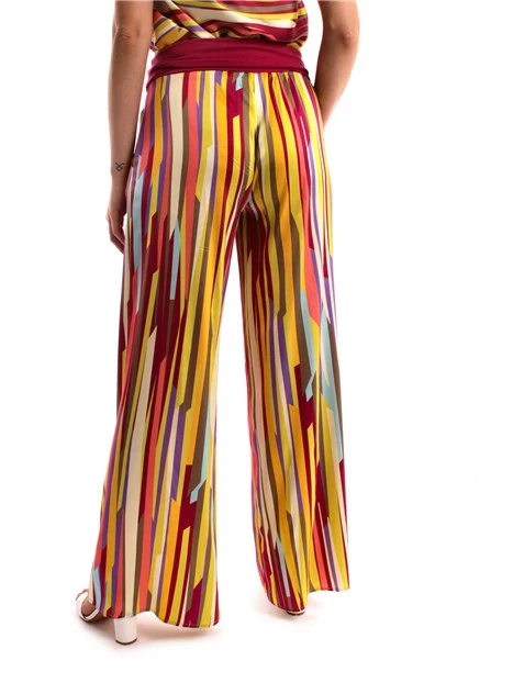 PANTALONI PALAZZO A RIGHE VERTICALI MULTICOLORE DONNA FUCSIA