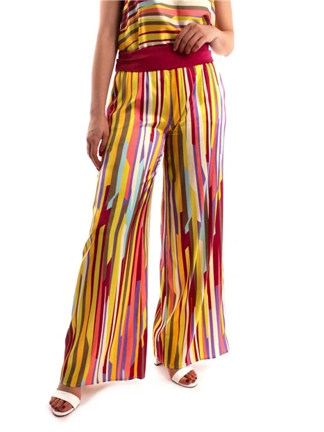 PANTALONI PALAZZO A RIGHE VERTICALI MULTICOLORE DONNA FUCSIA