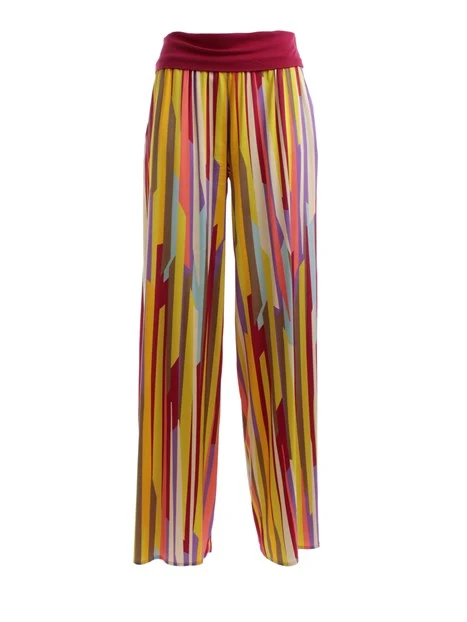 PANTALONI PALAZZO A RIGHE VERTICALI MULTICOLORE DONNA FUCSIA