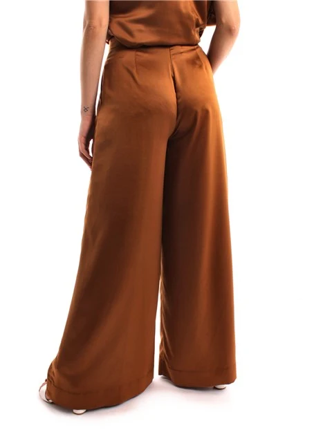 PANTALONI PALAZZO GAMBA LARGA DONNA MARRONE