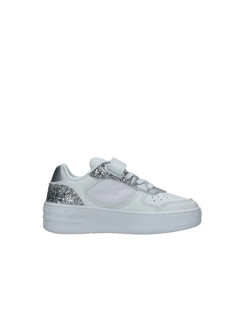 SNEAKERS BASSE CON CUORICINI E STELLINE ARGENTO BAMBINA BIANCO