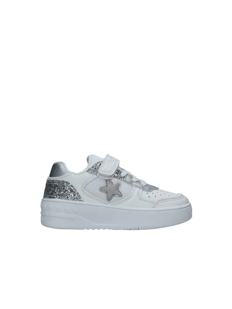 SNEAKERS BASSE CON CUORICINI E STELLINE ARGENTO BAMBINA BIANCO