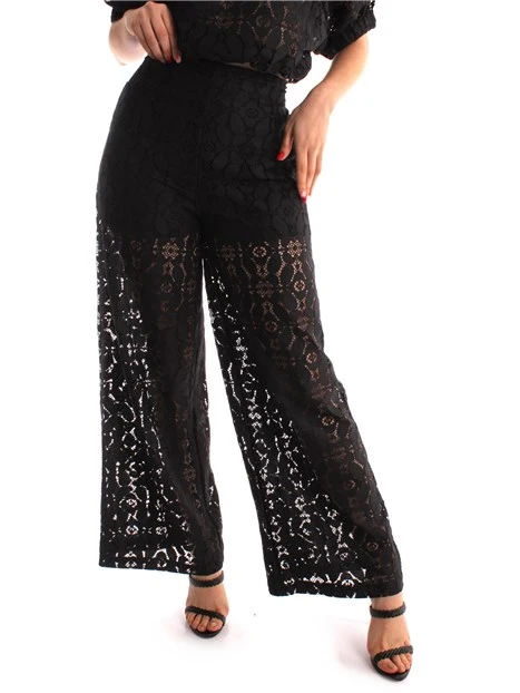 PANTALONI PALAZZO IN PIZZO DONNA NERO