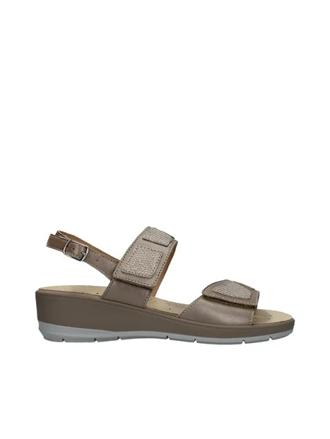 SANDALI CON ZEPPA E CINTURINO REGOLABILE IN ECOPELLE DONNA BEIGE