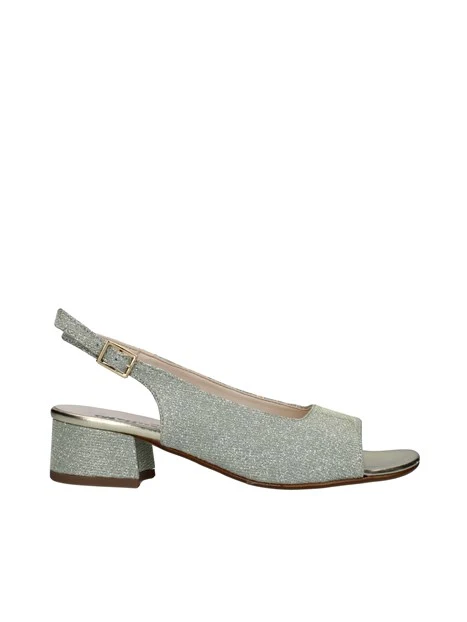 SANDALI TACCO BASSO CON GLITTER DONNA PLATINO