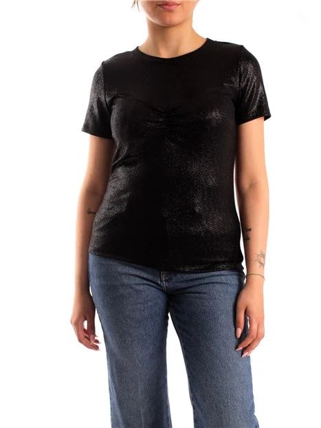 T-SHIRT CON ARRICCIATURA FRONTALE DONNA NERO