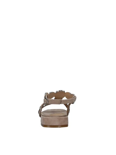 SANDALI TACCO BASSO CON PIETRE GIOIELLO DONNA BEIGE