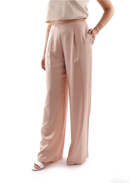 PANTALONI PALAZZO IN RASO DONNA ROSA