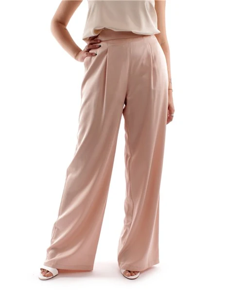 PANTALONI PALAZZO IN RASO DONNA ROSA