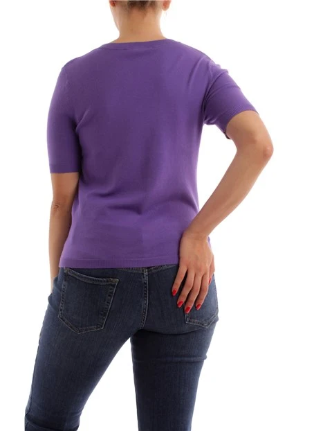 MAGLIA GIROCOLLO E MANICA CORTA TINTA UNITA DONNA VIOLA