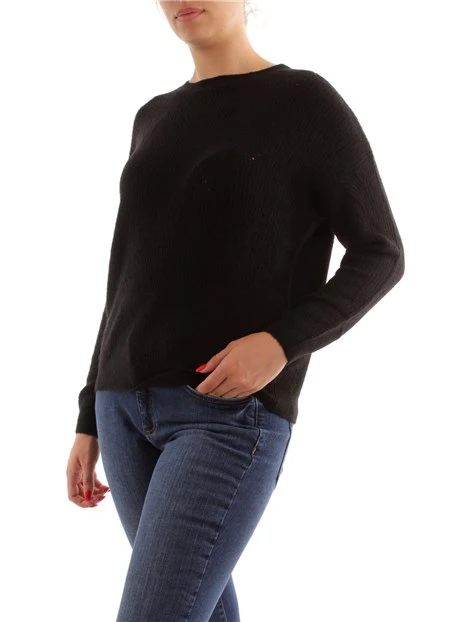 MAGLIA GIROCOLLO IN MISTO LANA DONNA NERO