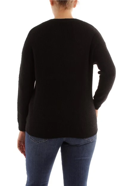 MAGLIA GIROCOLLO IN MISTO LANA DONNA NERO