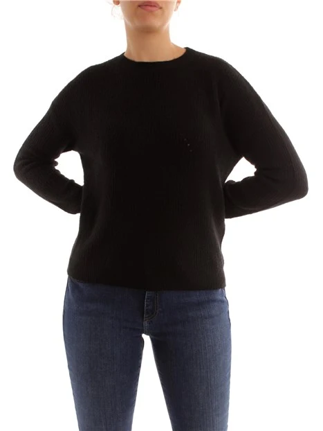 MAGLIA GIROCOLLO IN MISTO LANA DONNA NERO