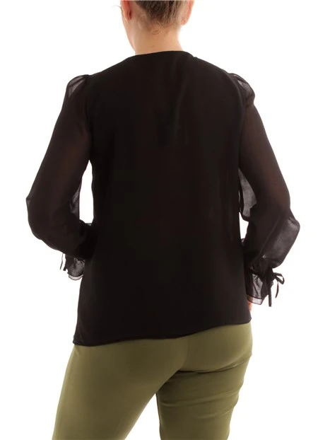 BLUSA CON ROUCHES IN TINTA DONNA NERO