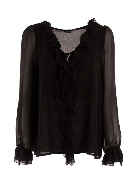 BLUSA CON ROUCHES IN TINTA DONNA NERO