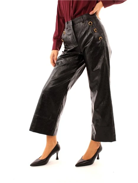 PANTALONI ZAMPA FLARE EFFETTO PELLE DONNA NERO